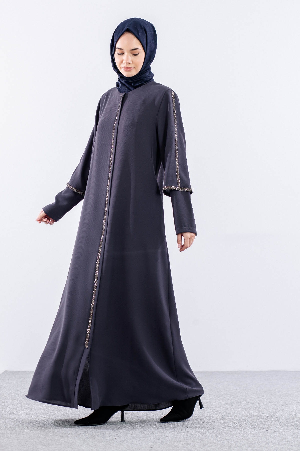 2392 çift Kol Ferace 42-52 - Gri - 3