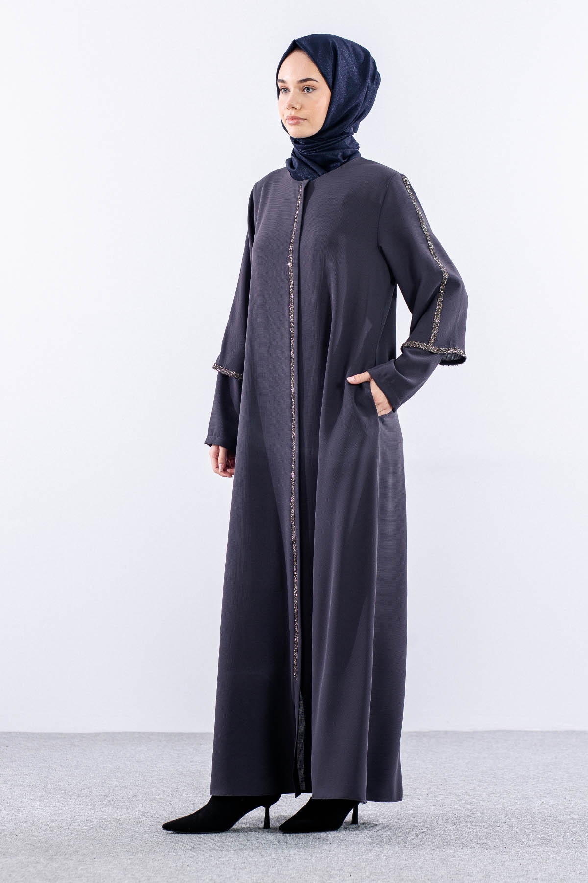 2392 çift Kol Ferace 42-52 - Gri - 4