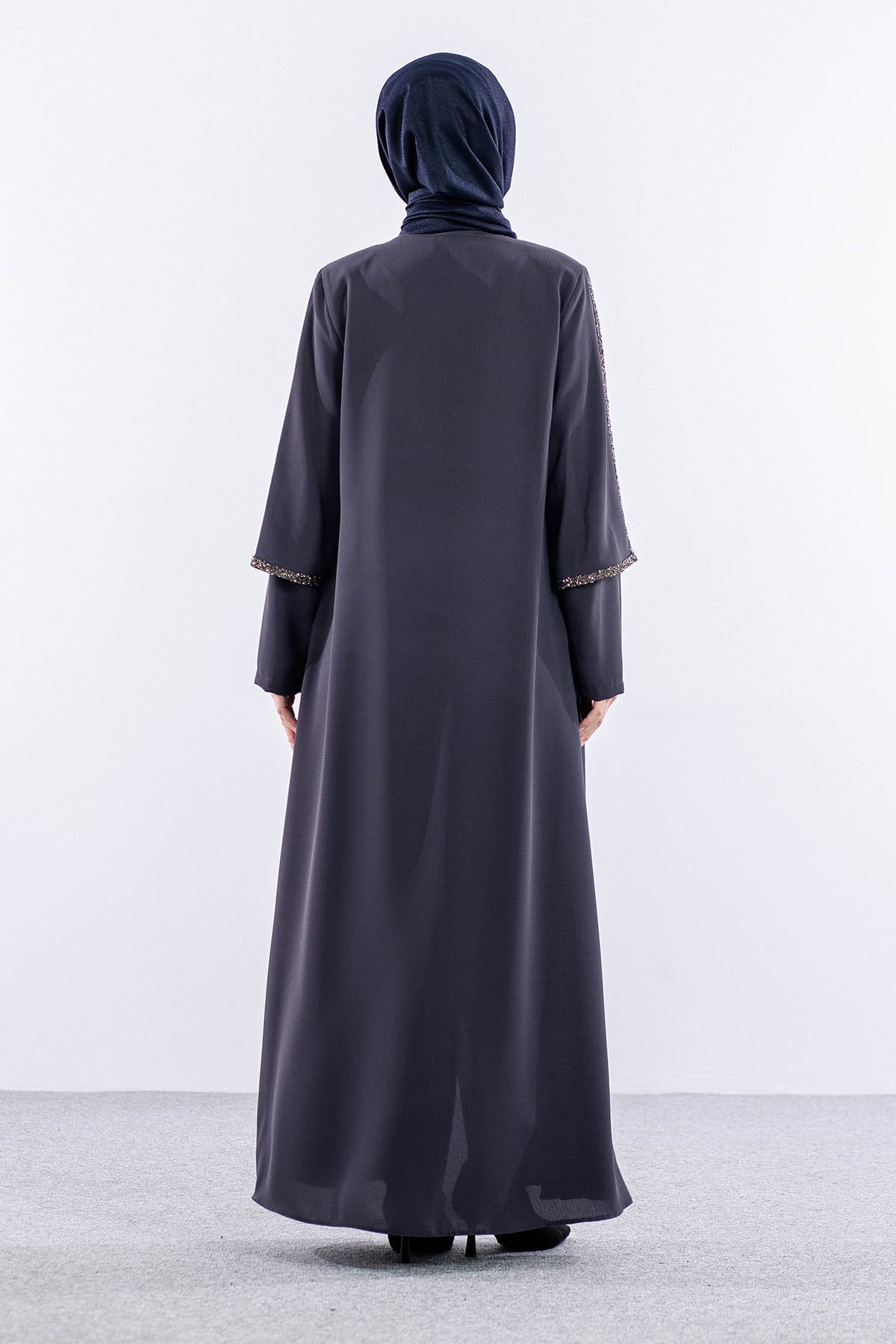 2392 çift Kol Ferace 42-52 - Gri - 5