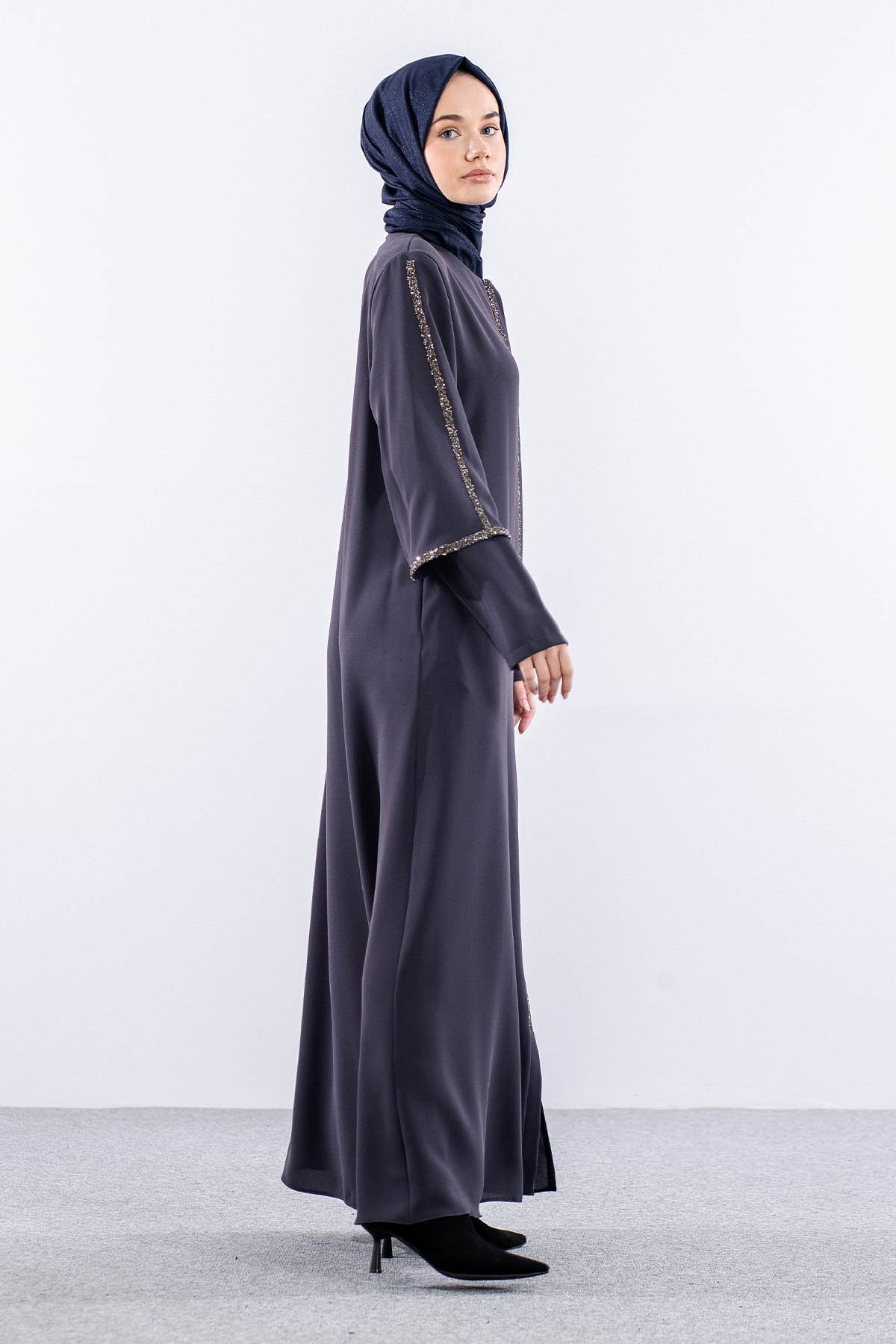 2392 çift Kol Ferace 42-52 - Gri - 6