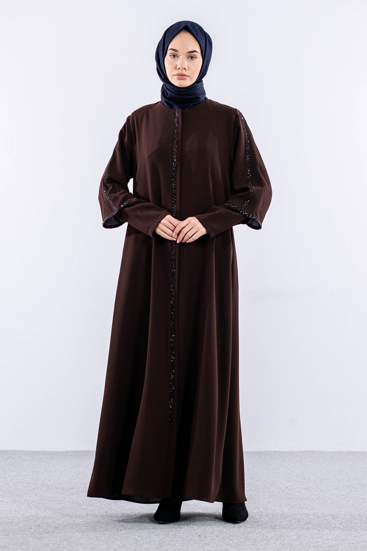 2392 çift Kol Ferace 42-52 - Kahve - 1