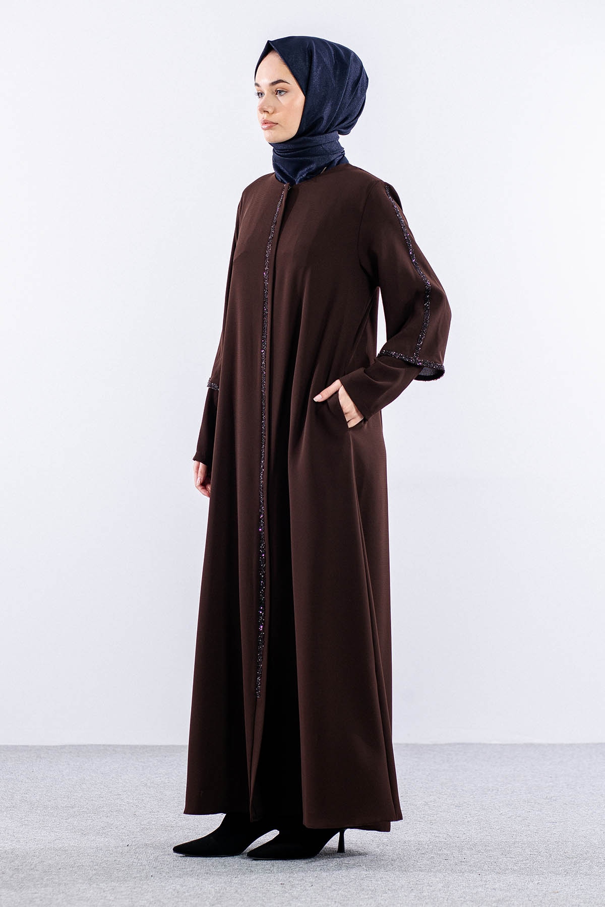 2392 çift Kol Ferace 42-52 - Kahve - 2