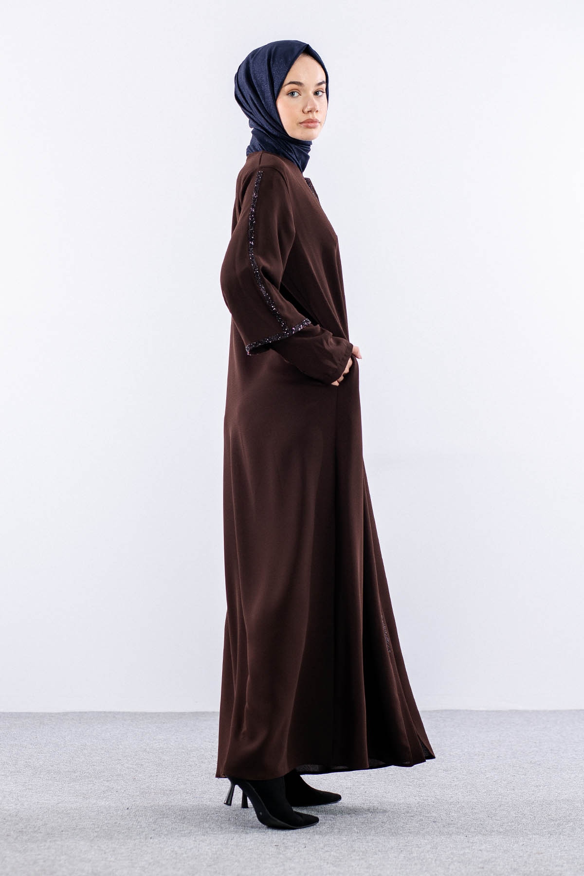 2392 çift Kol Ferace 42-52 - Kahve - 5