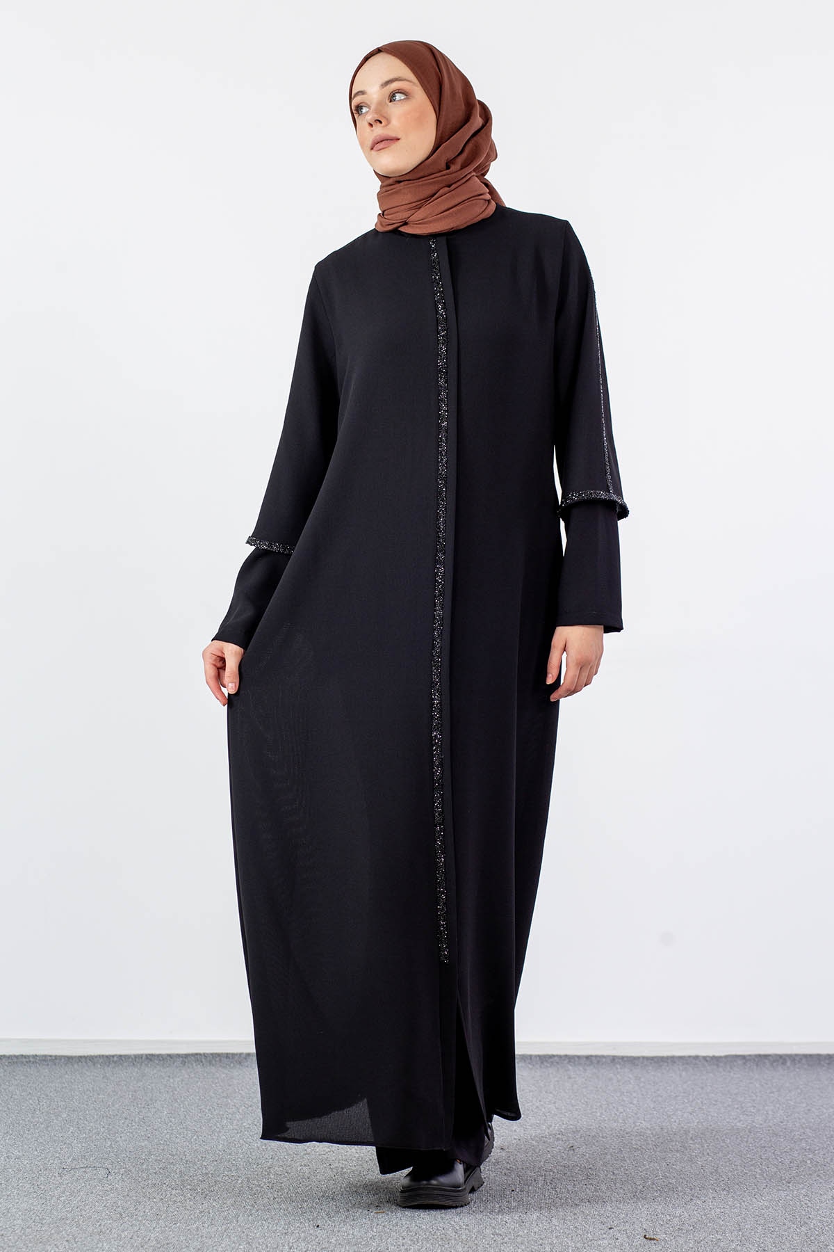 2392 çift Kol Ferace 42-52 - Siyah - 1