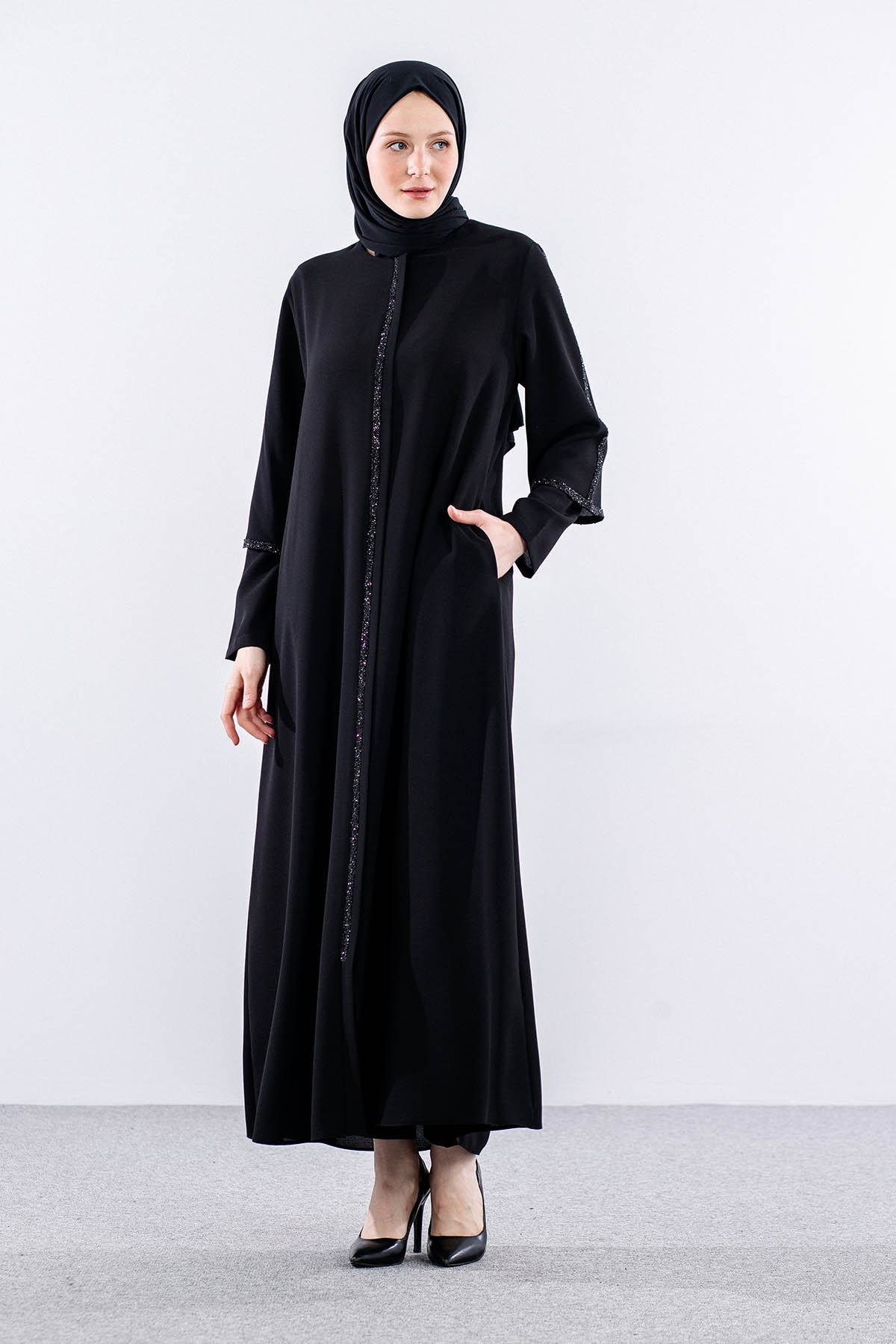 2392 Ferace 42-52 çiftkol - Siyah - 1