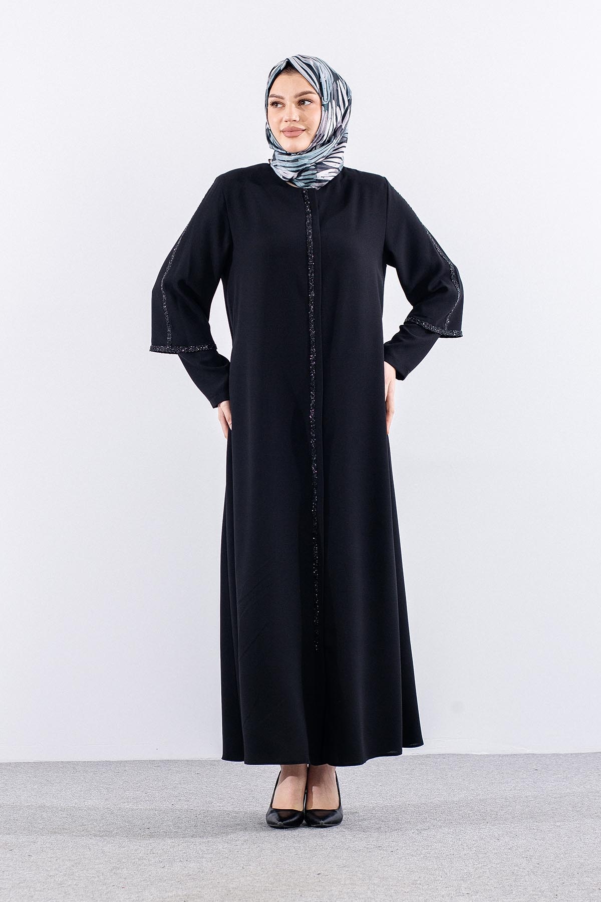 2392 Ferace 44-54 çi̇ft Kol Tasli - Siyah - 1