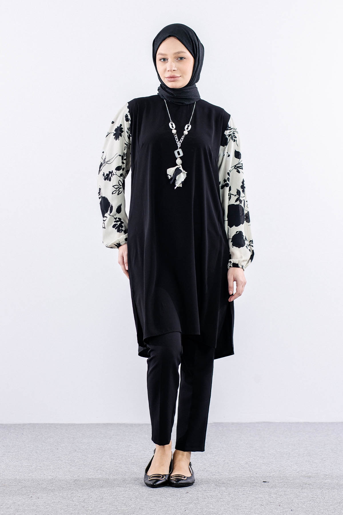 2409 Tunik 42-44-46 Desen - Siyah - 1