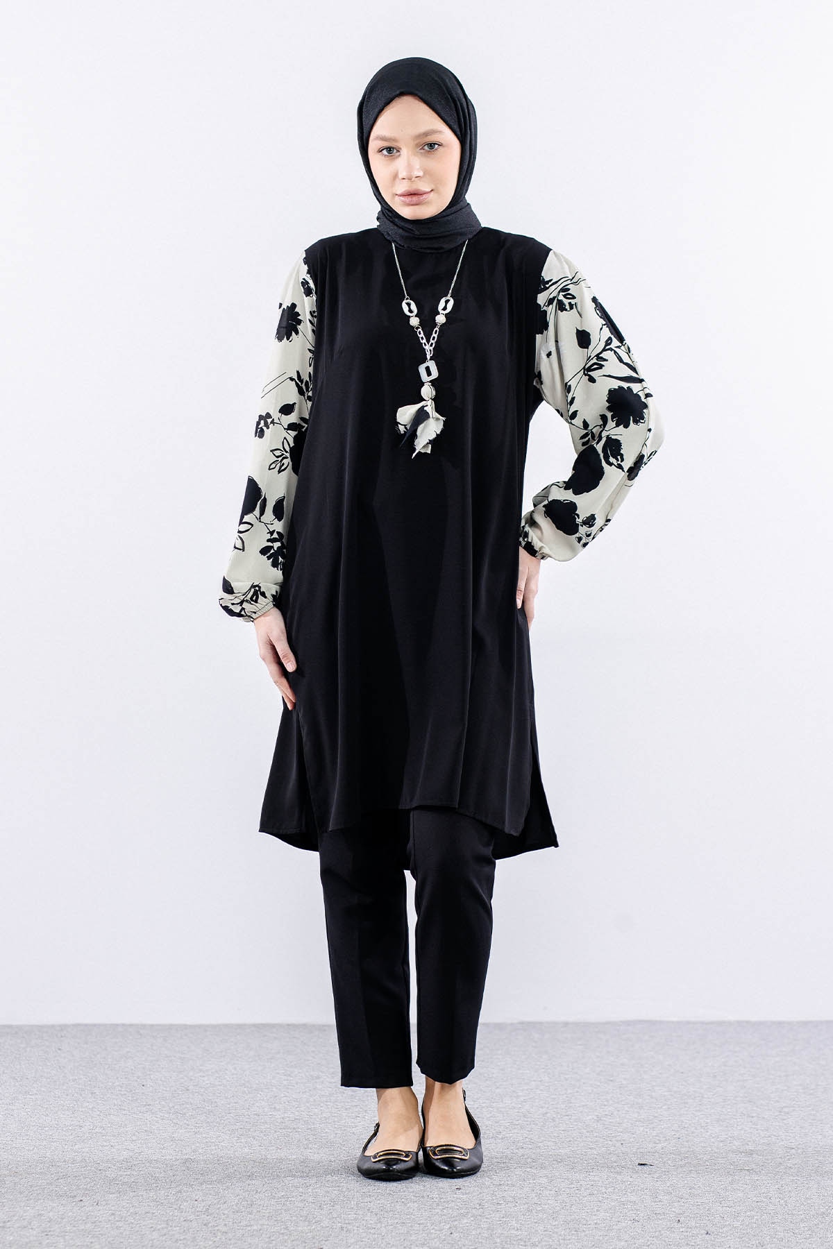 2409 Tunik 42-44-46 Desen - Siyah - 2