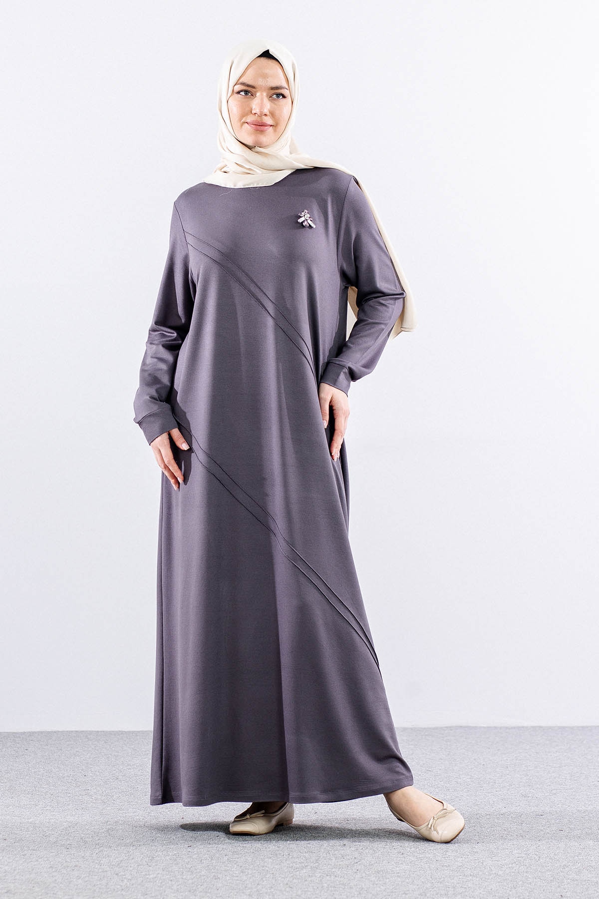 24100 Elbise 44-46-48 - Gri - - 1