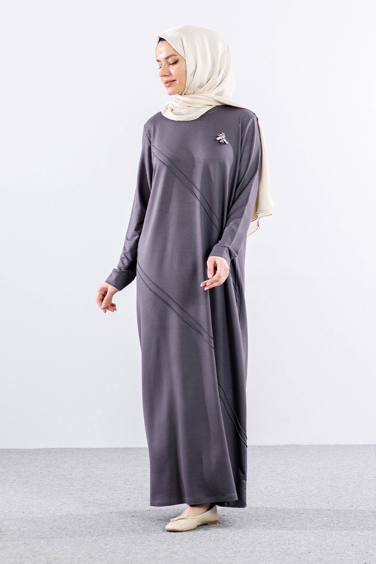 24100 Elbise 44-46-48 - Gri - - 4