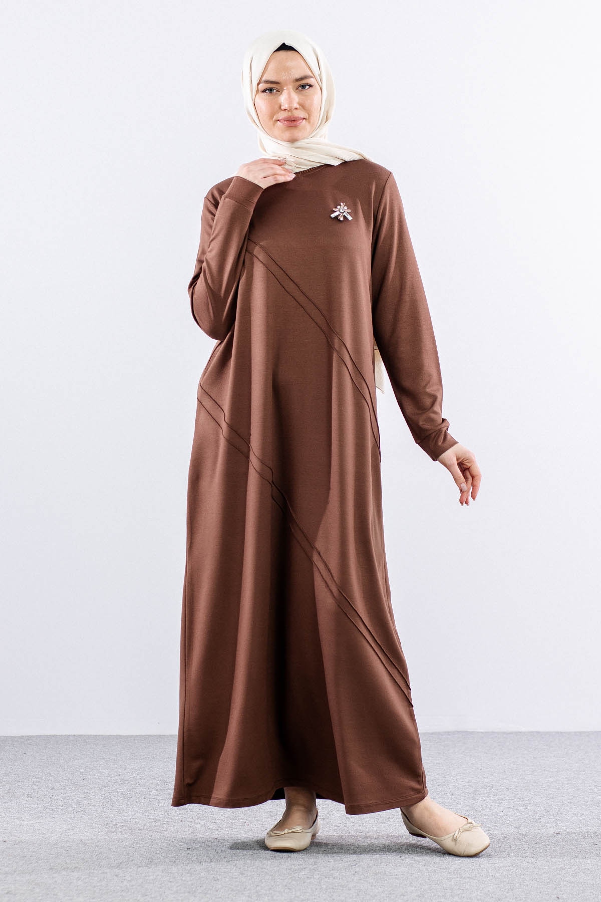 24100 Elbise 44-46-48 - Kahve - 1