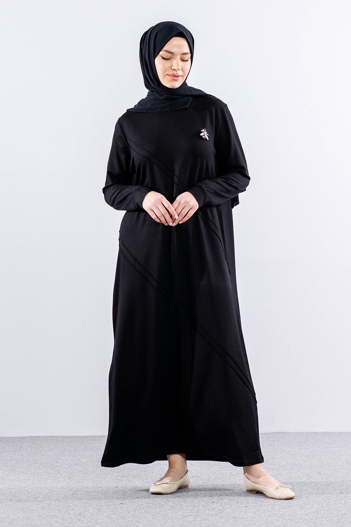 24100 Elbise 44-46-48 - Siyah -- - 2