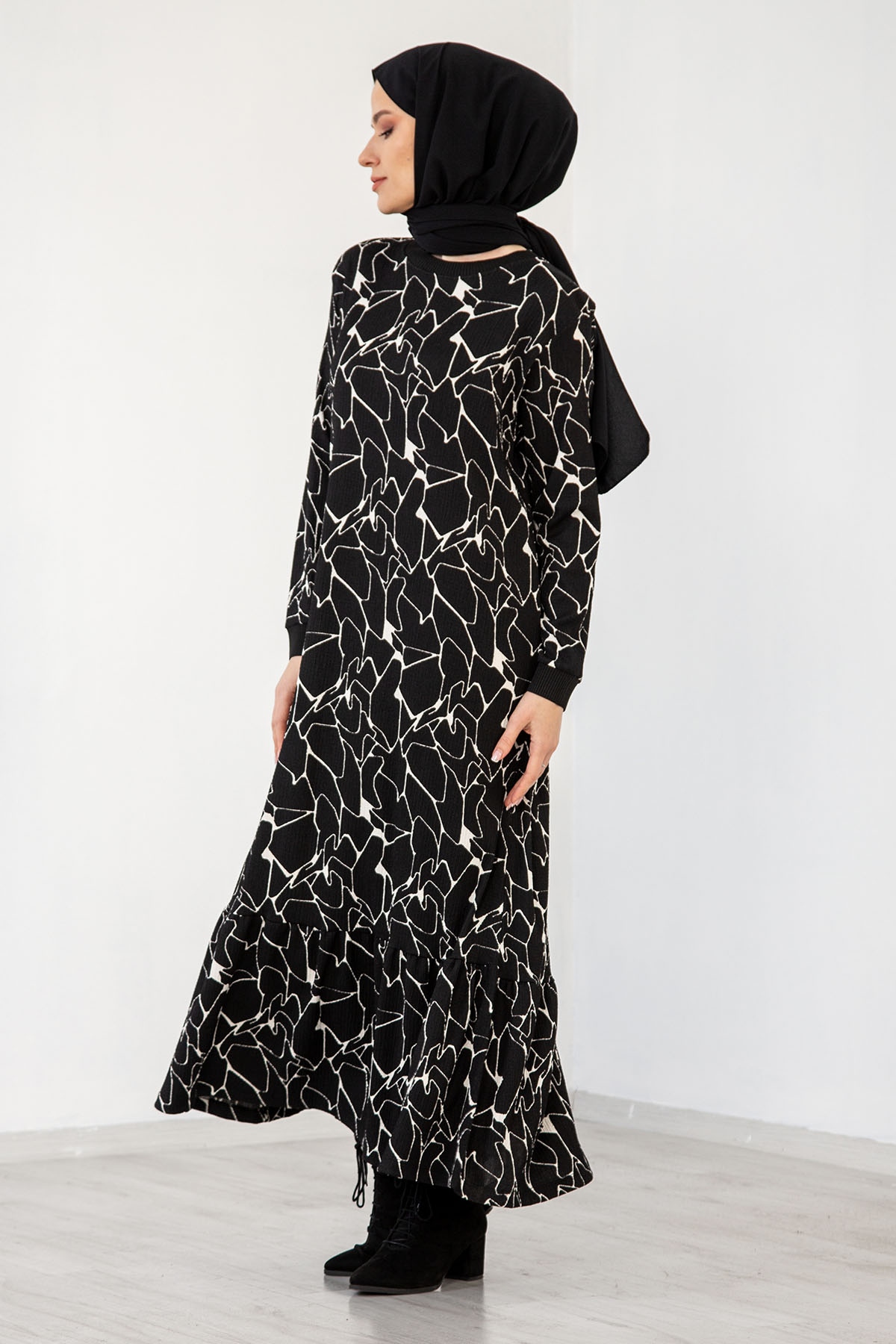 24129 Elbise 44-46-48 - Siyah_ekru - 3