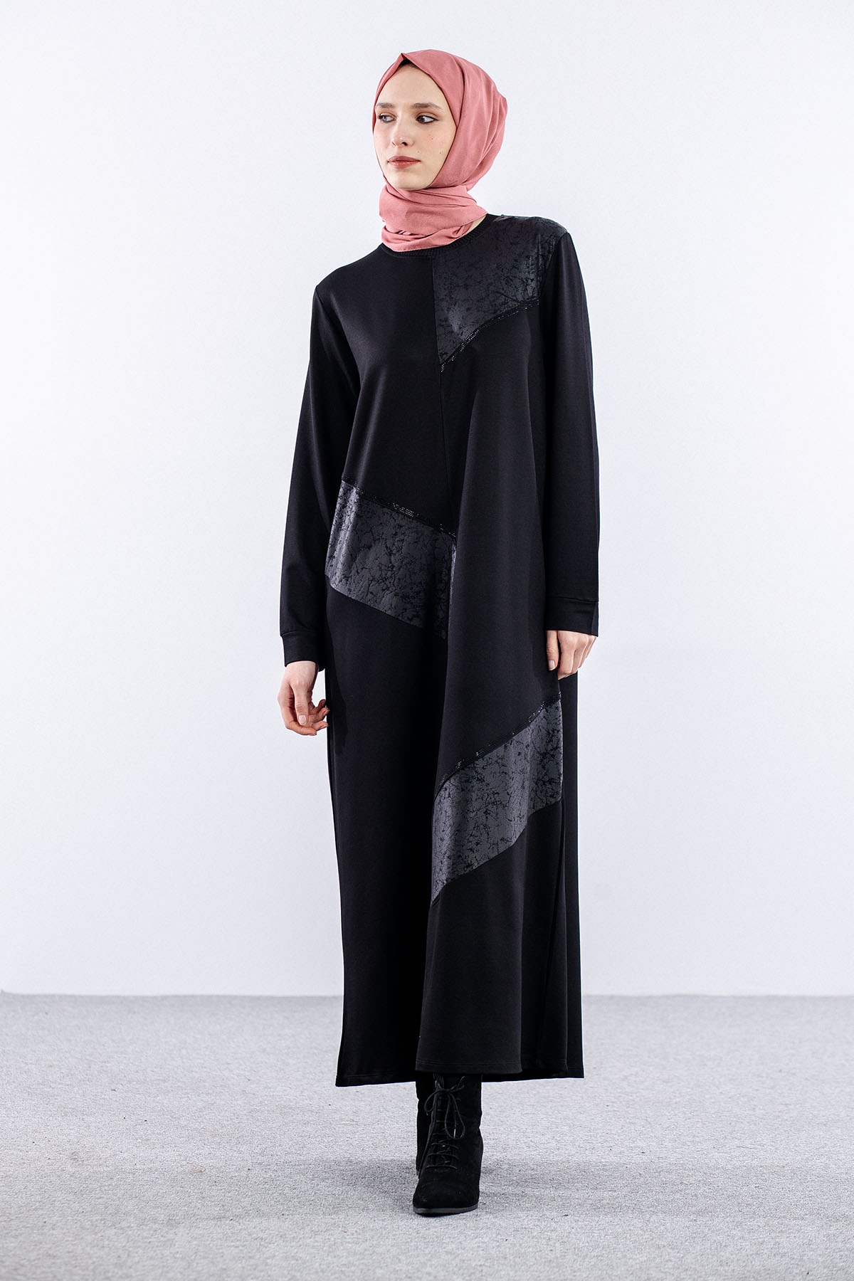 24137 Elbise 44-46-48 - Siyah - 1