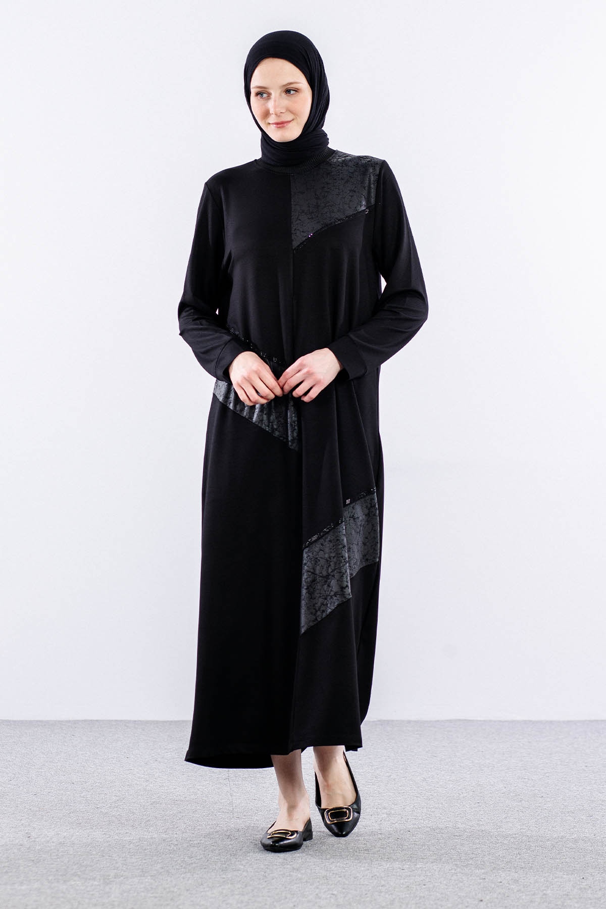 24137 Elbise 44-46-48 - Siyah  - - 1