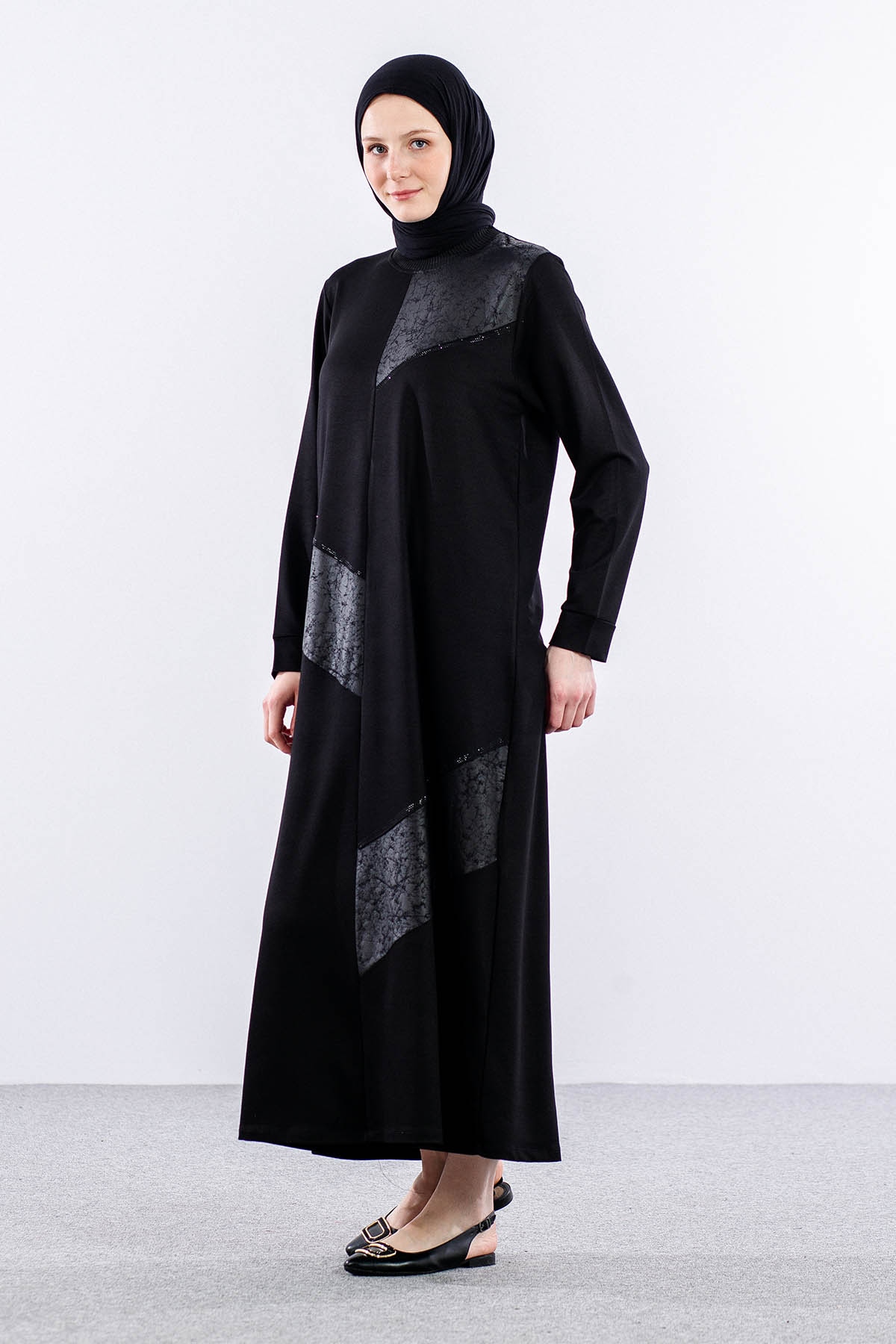 24137 Elbise 44-46-48 - Siyah  - - 2