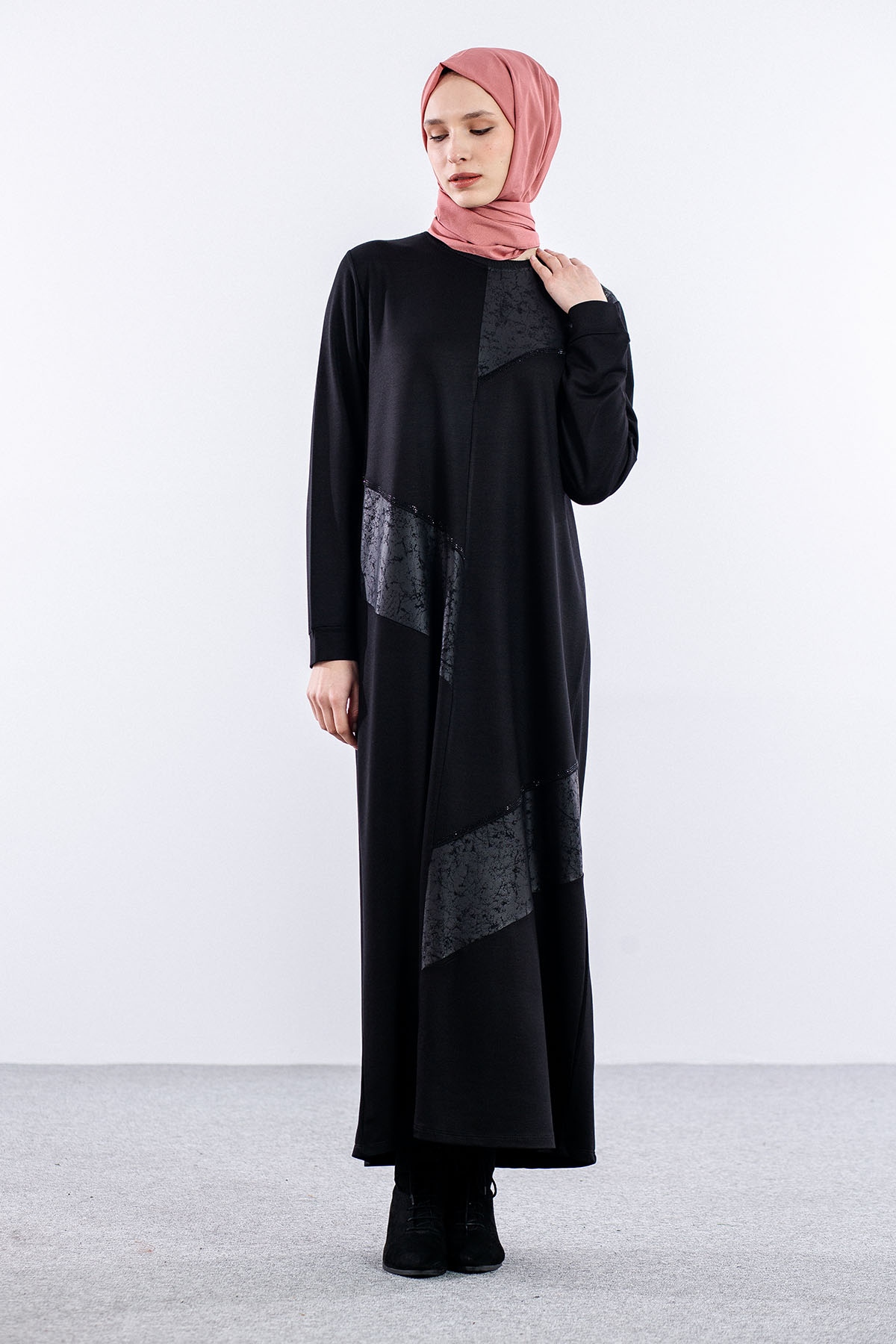 24137 Elbise 44-46-48 - Siyah - 2