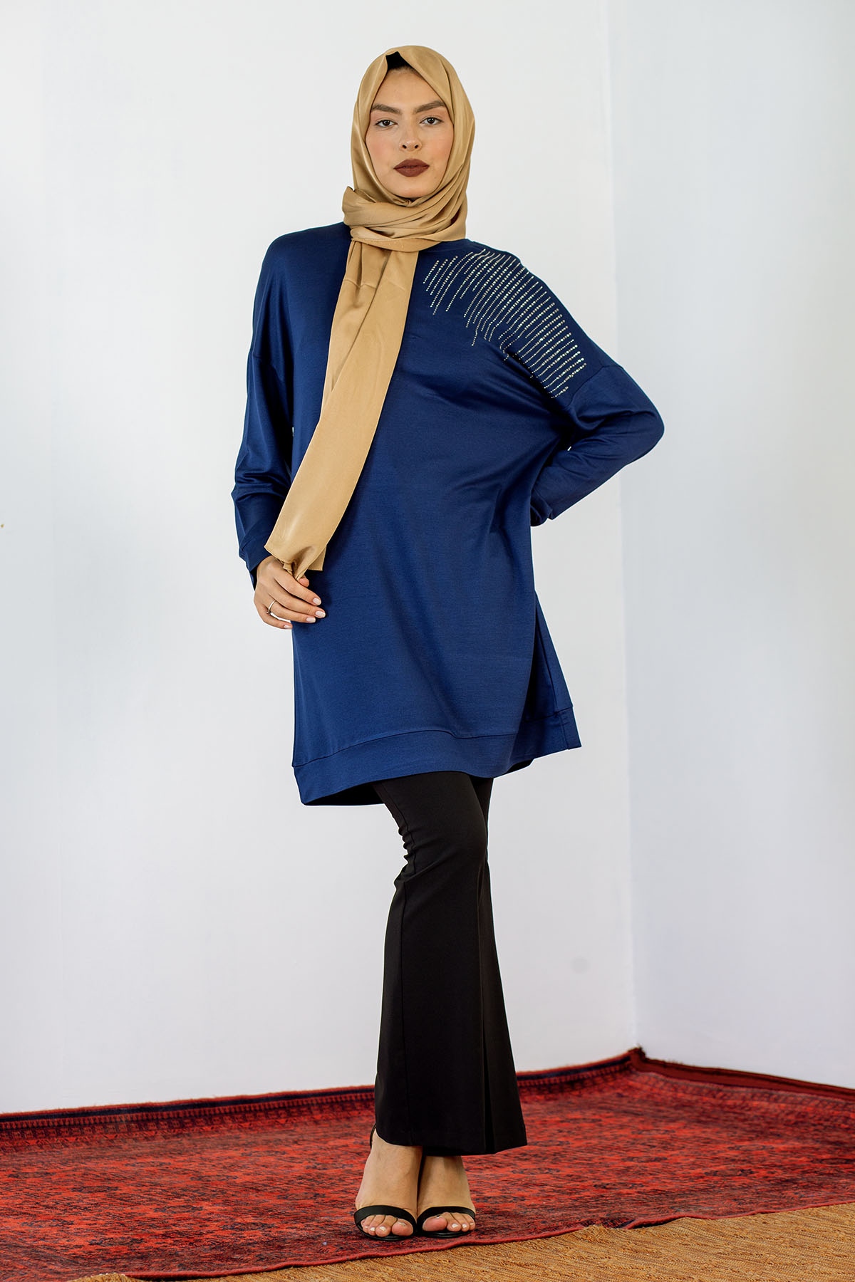 24138 Tunik 44-46 Taşli - Lacivert - 1