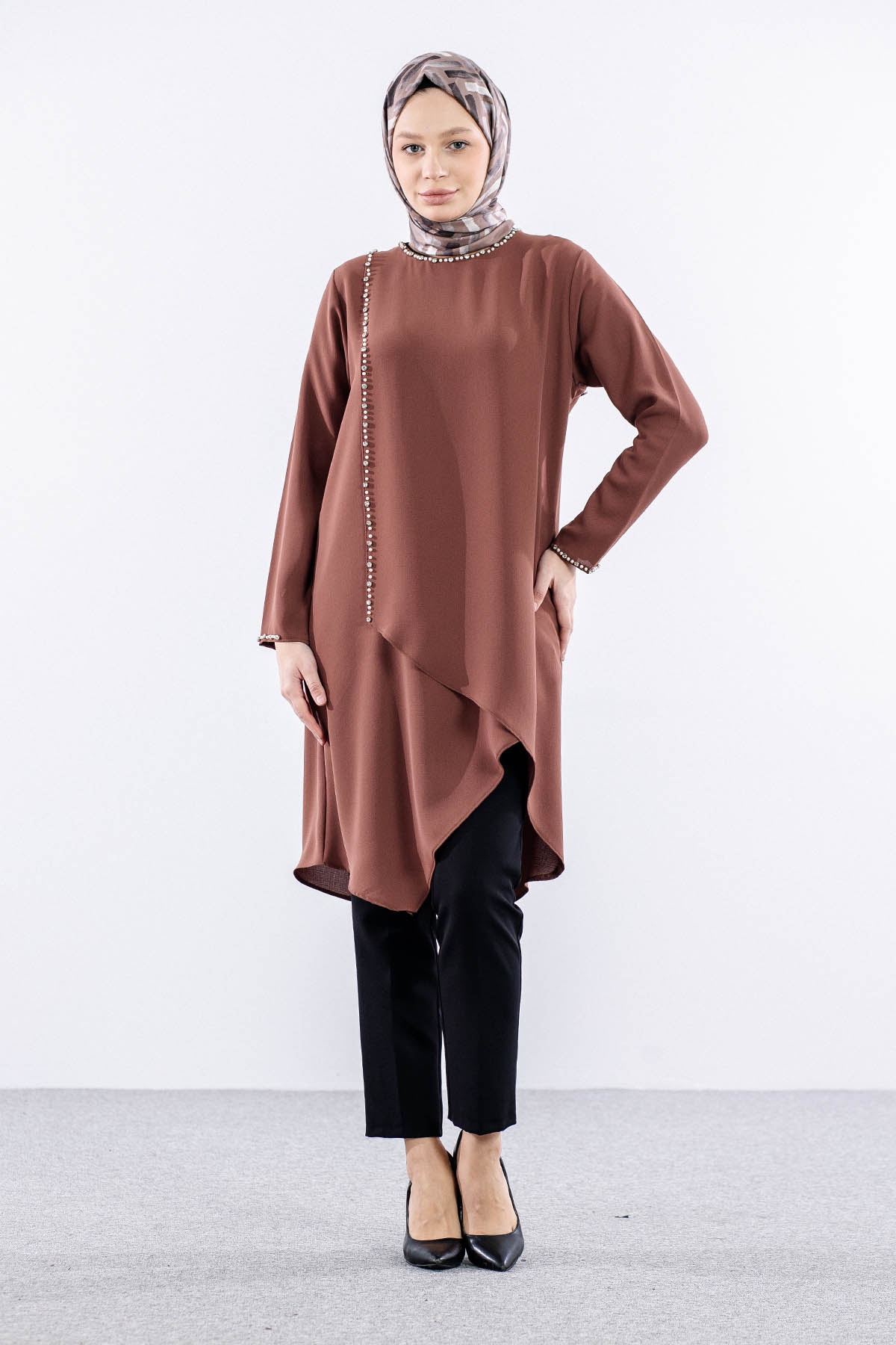 2417 Tunik 42-48 İnci - Kiremit - 2