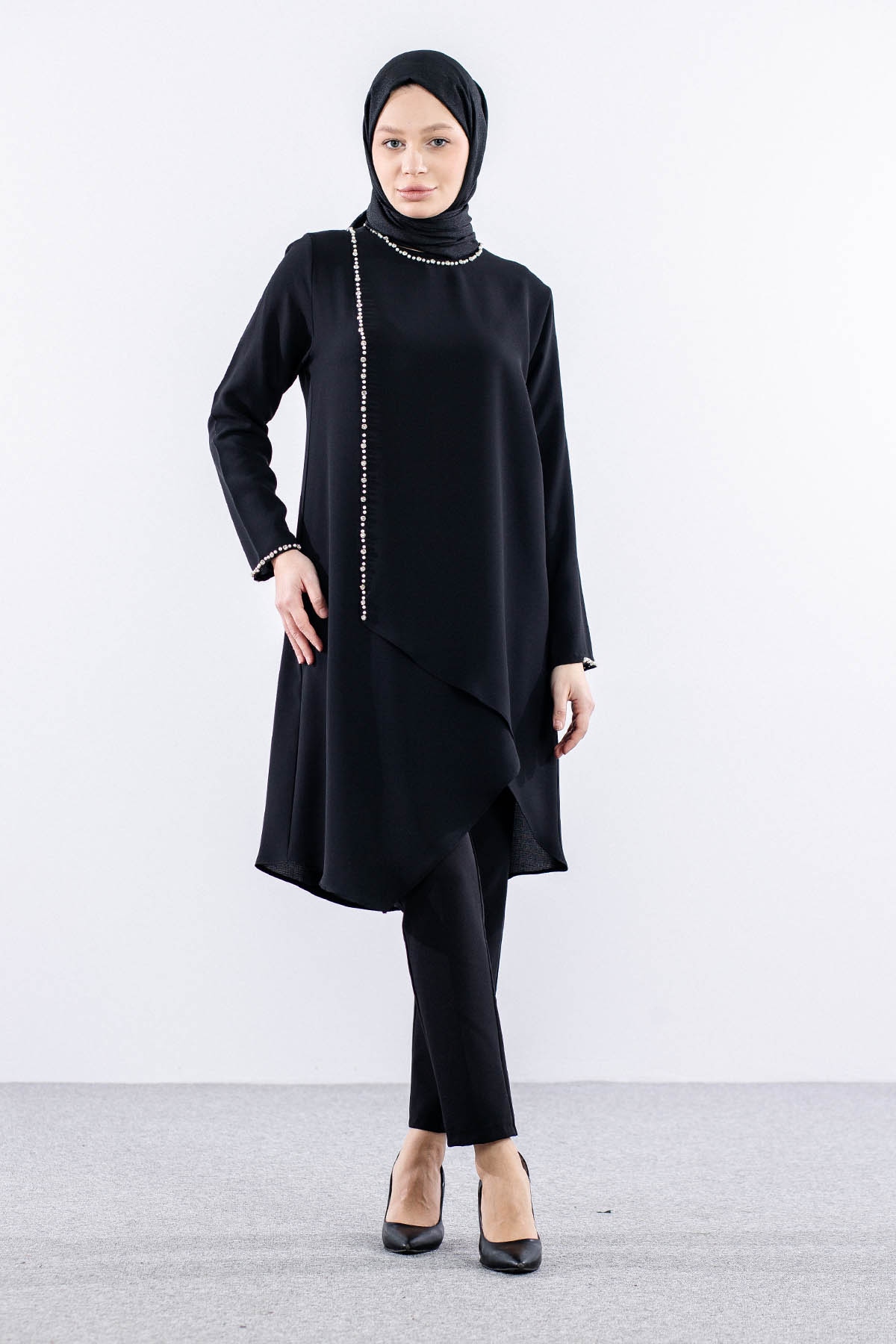 2417 Tunik 42-48 İnci - Siyah - 1