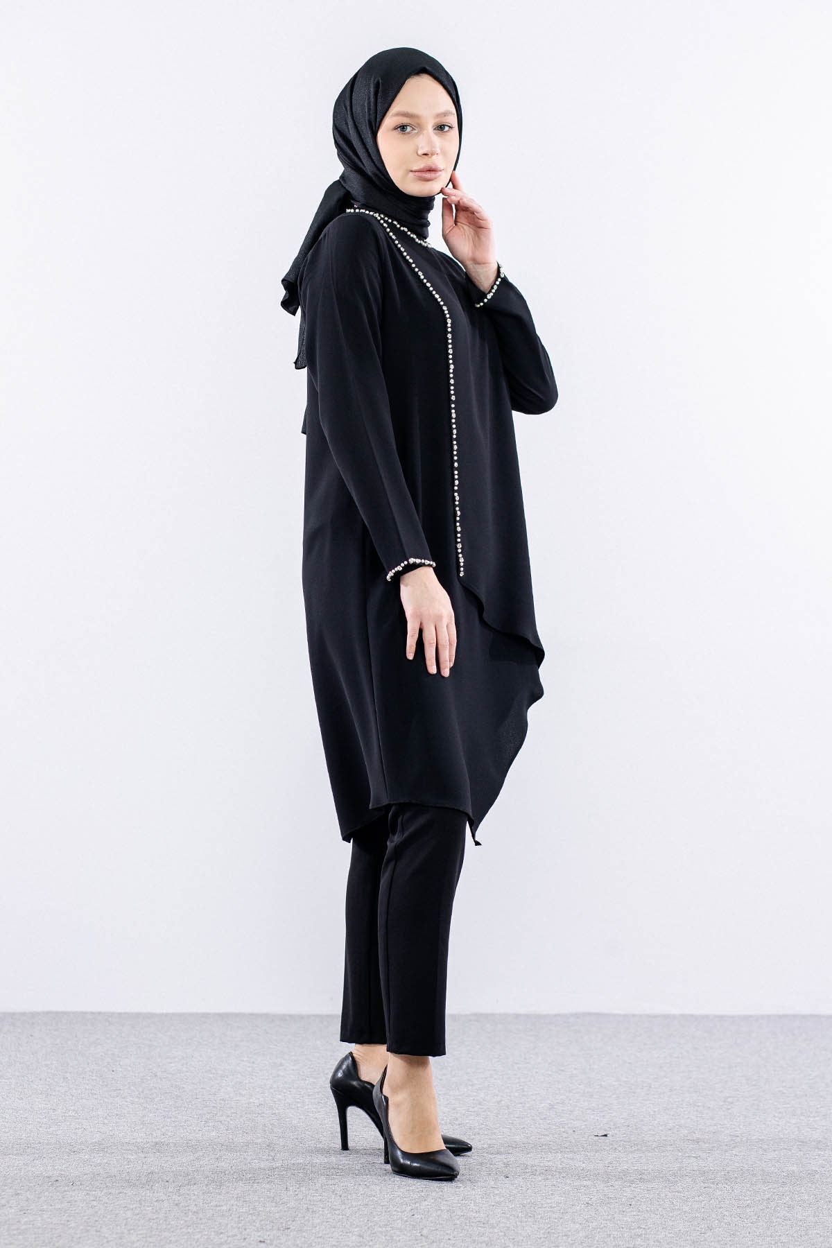 2417 Tunik 42-48 İnci - Siyah - 4