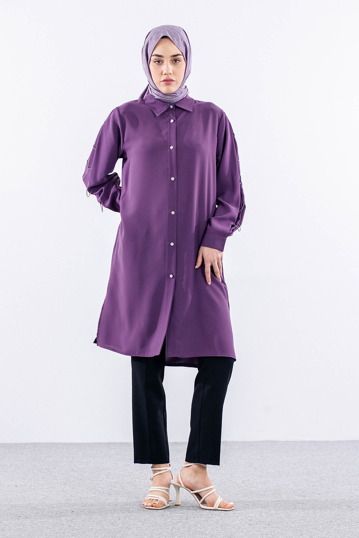 2424 Tunik 42-48 Kol Tas - Lila - 1