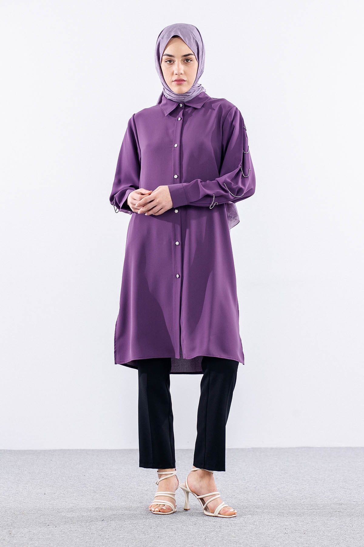 2424 Tunik 42-48 Kol Tas - Lila - 2