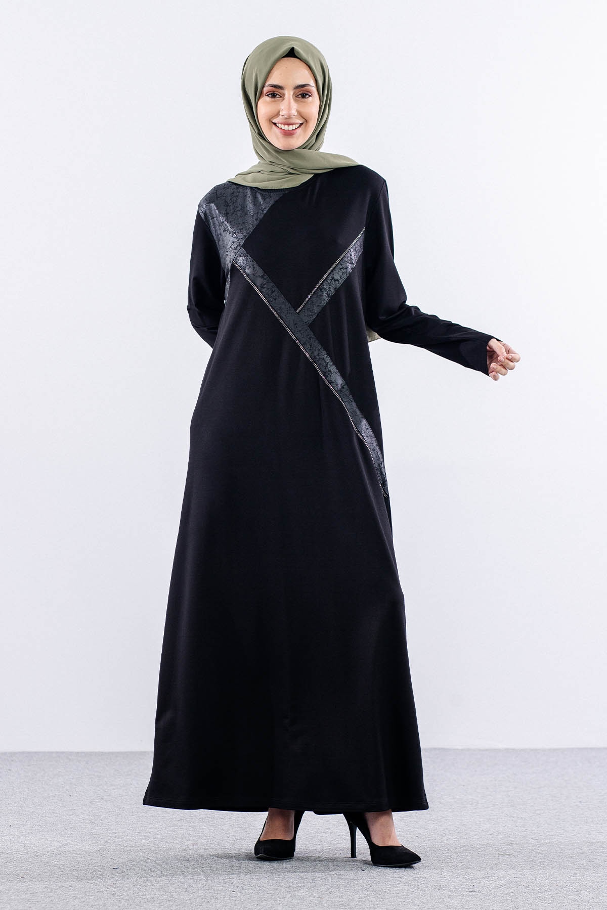 24243 Elbise 44-46-48 çapraztas - Siyah - 1