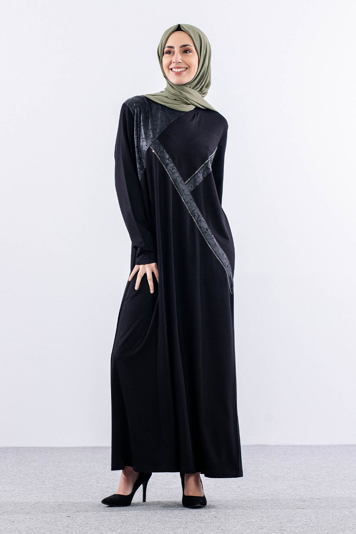 24243 Elbise 44-46-48 çapraztas - Siyah - 3