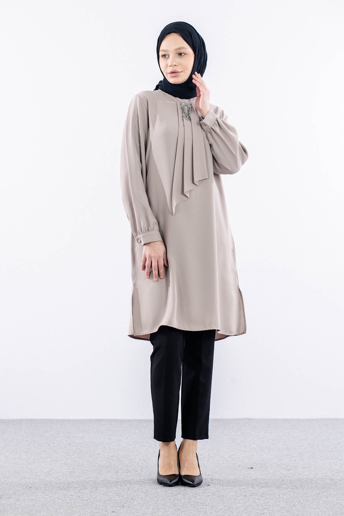 2428 Tunik 42-48 Kravat - Bej - 2