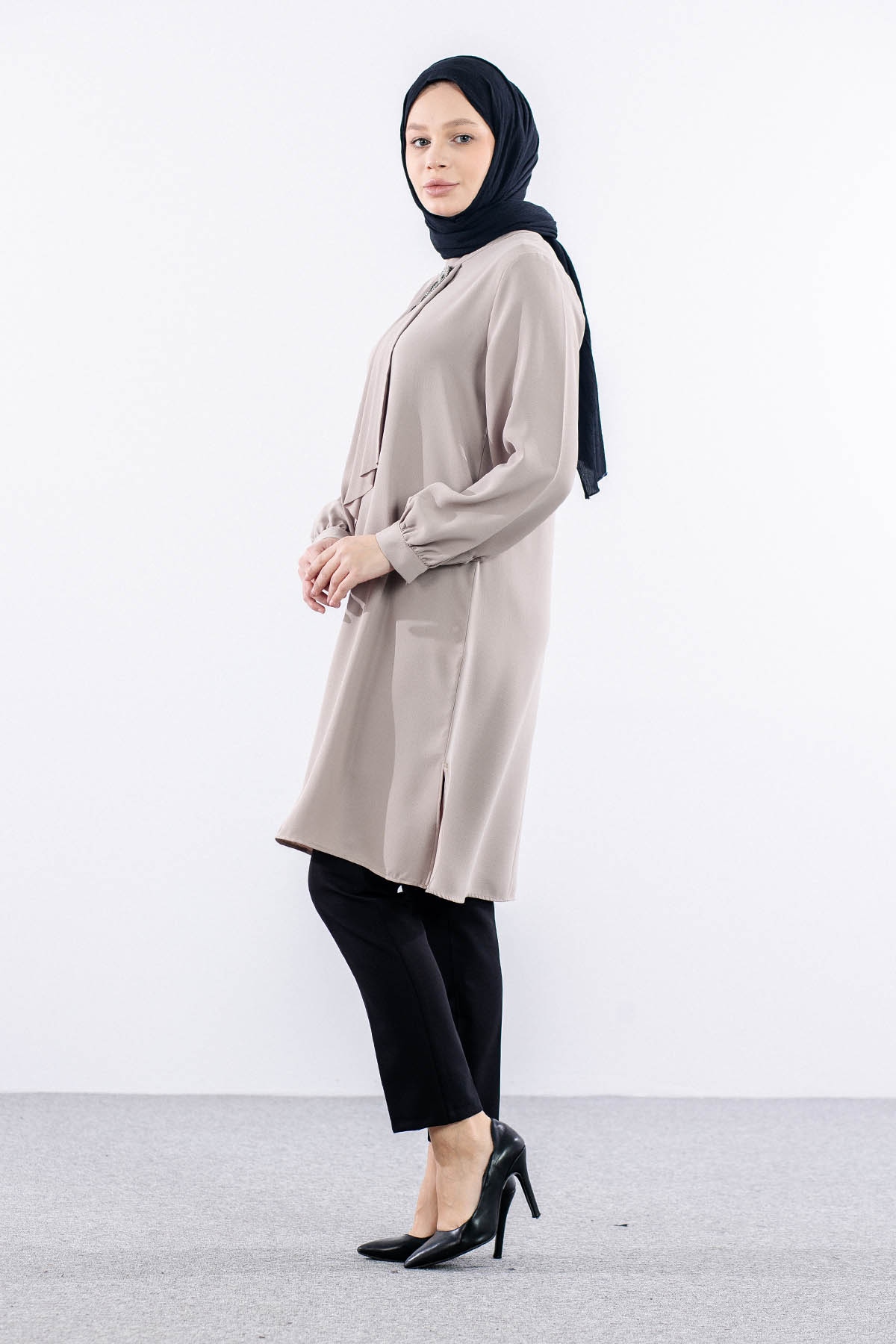 2428 Tunik 42-48 Kravat - Bej - 3