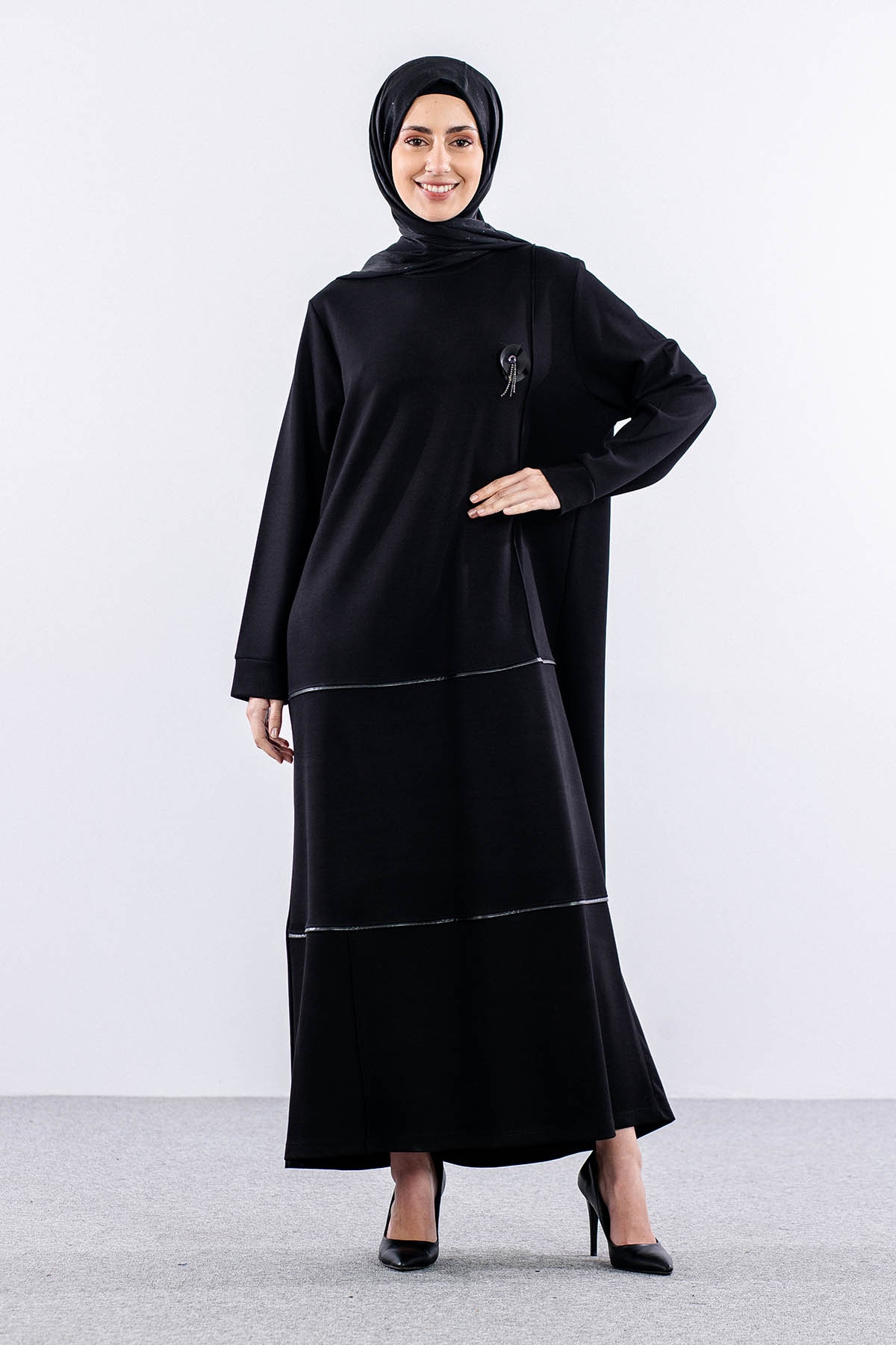 24305 Elbise 44-46-48 - Siyah - 1