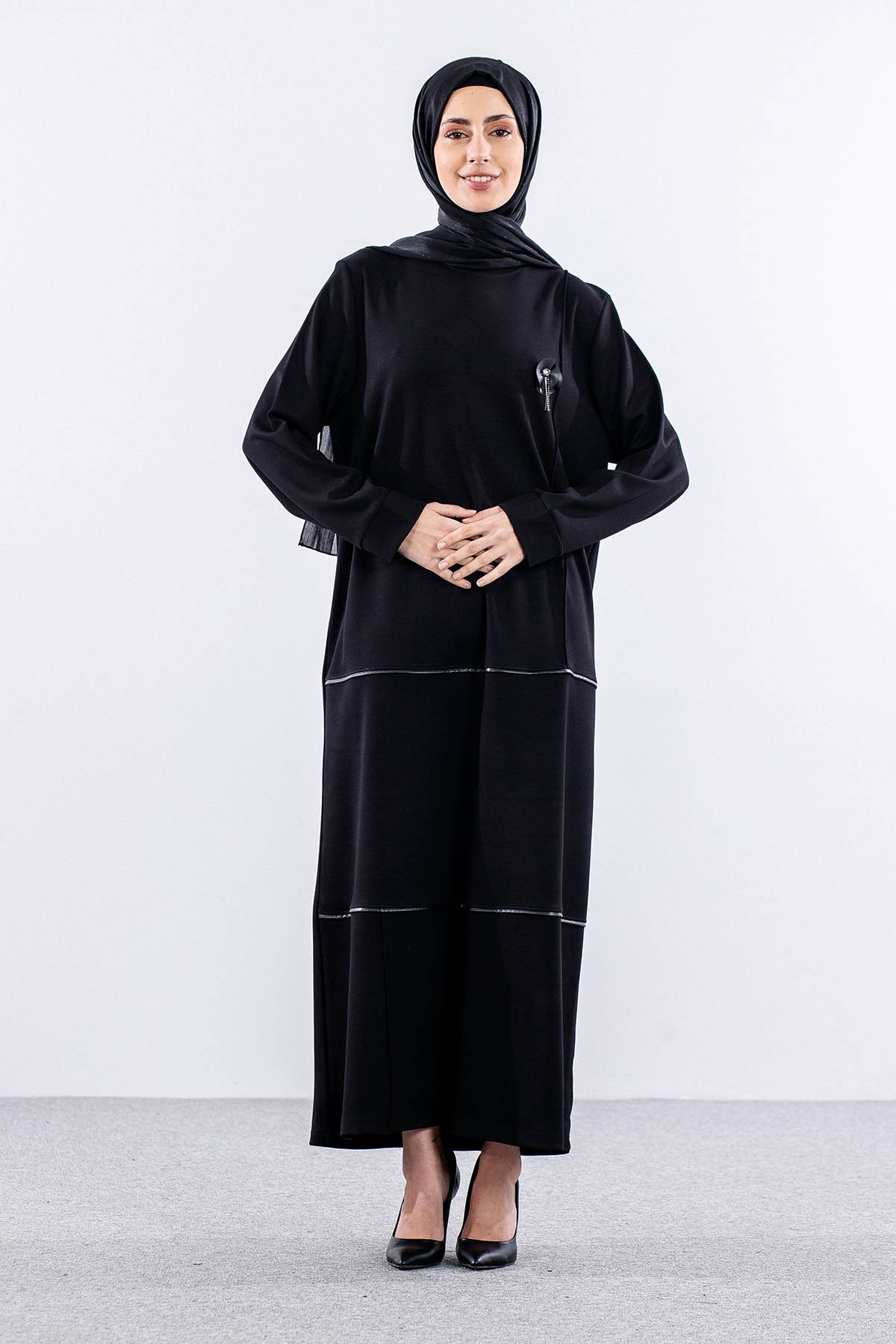 24305 Elbise 44-46-48 - Siyah - 2