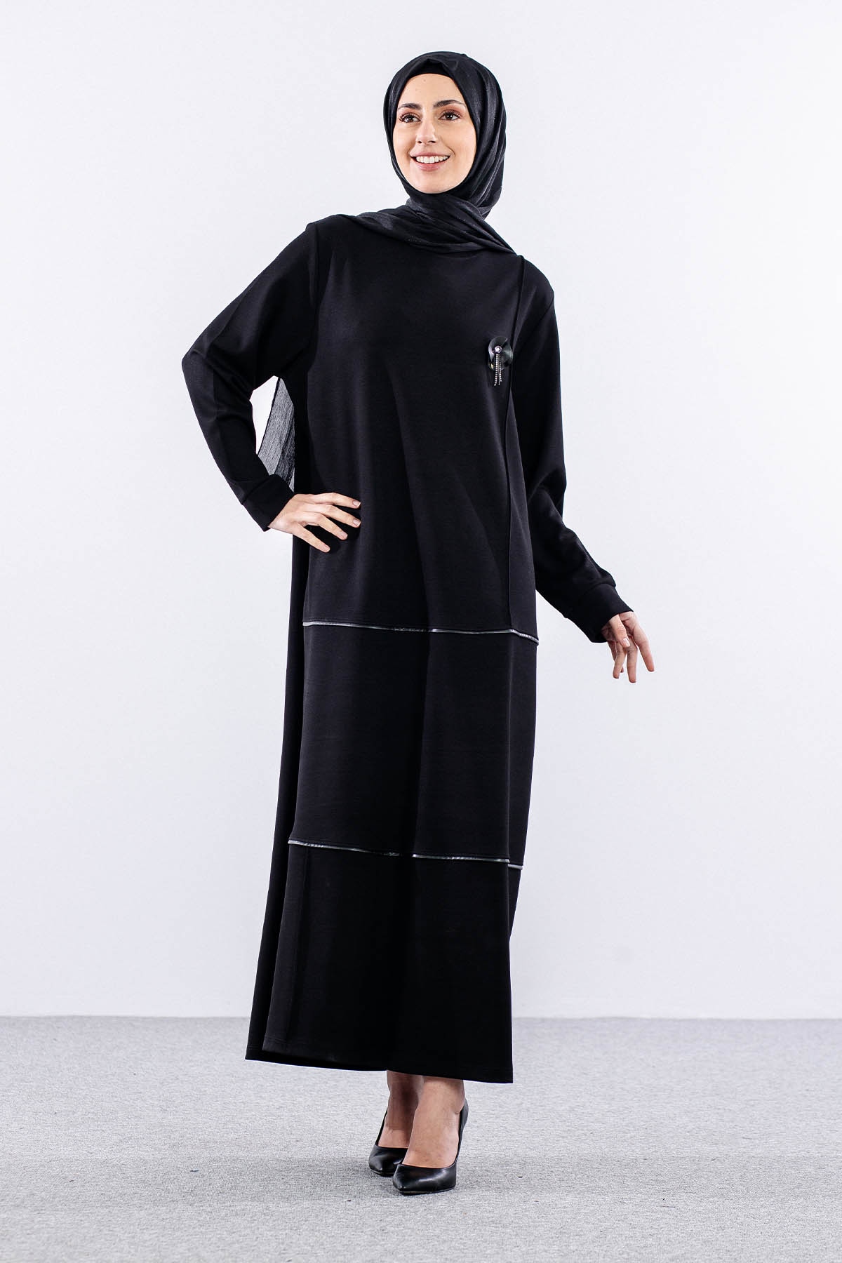 24305 Elbise 44-46-48 - Siyah - 3