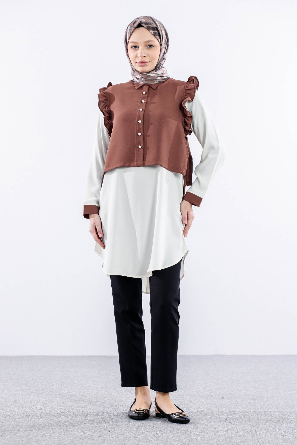 2431 Tunik 42-48 Yeleklı - Kiremit - 1