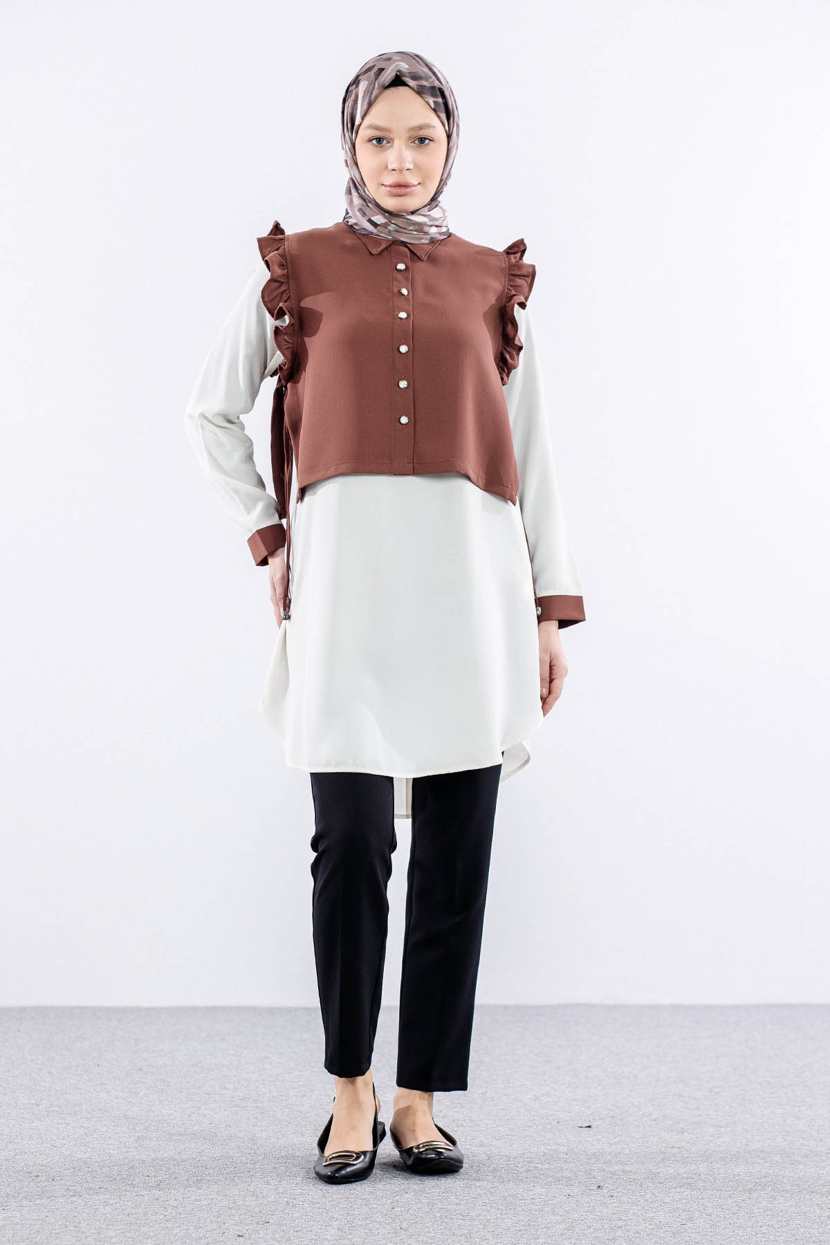 2431 Tunik 42-48 Yeleklı - Kiremit - 2