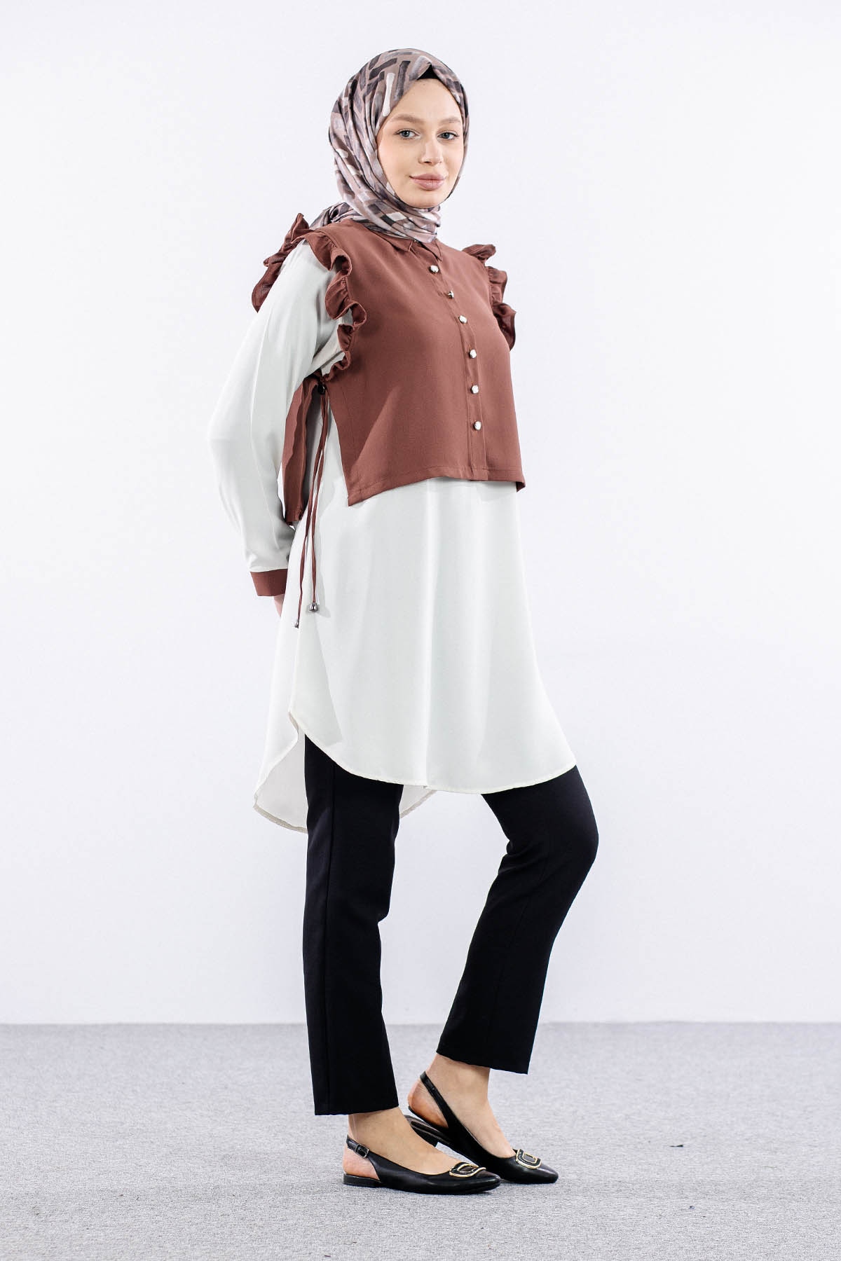 2431 Tunik 42-48 Yeleklı - Kiremit - 4