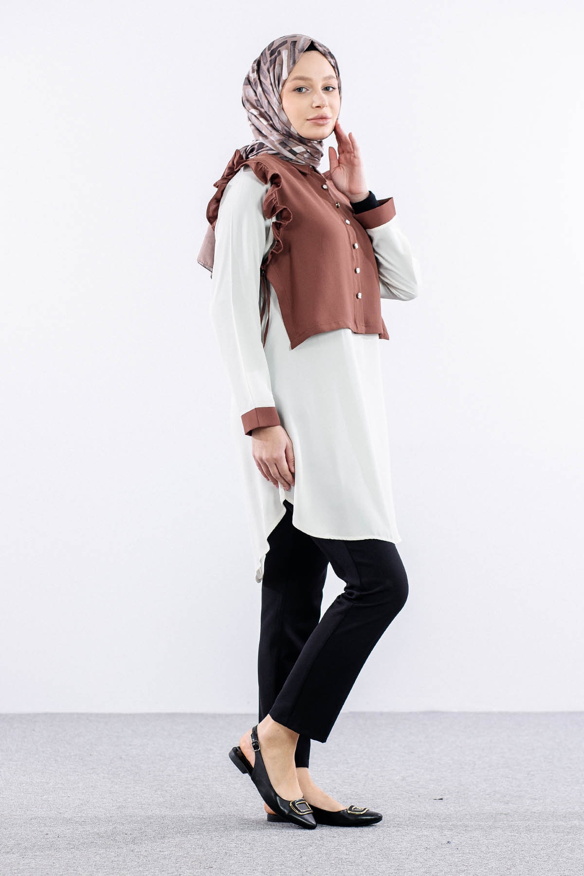 2431 Tunik 42-48 Yeleklı - Kiremit - 5