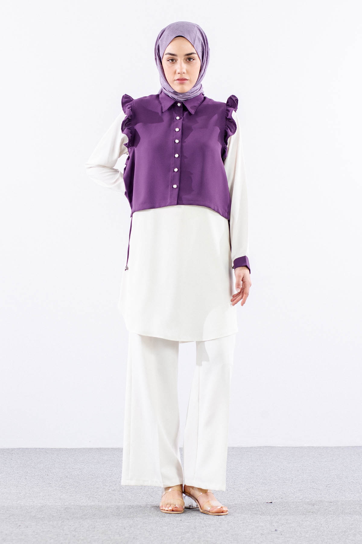 2431 Tunik 42-48 Yeleklı - Lila - 1