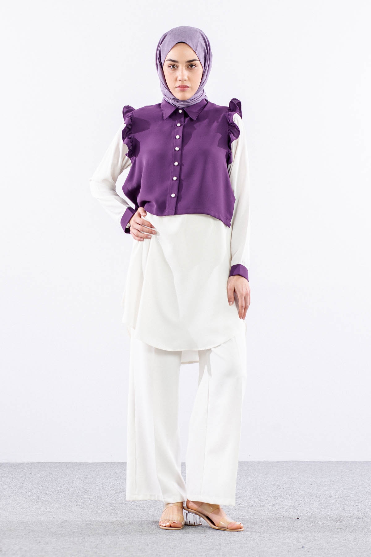 2431 Tunik 42-48 Yeleklı - Lila - 2