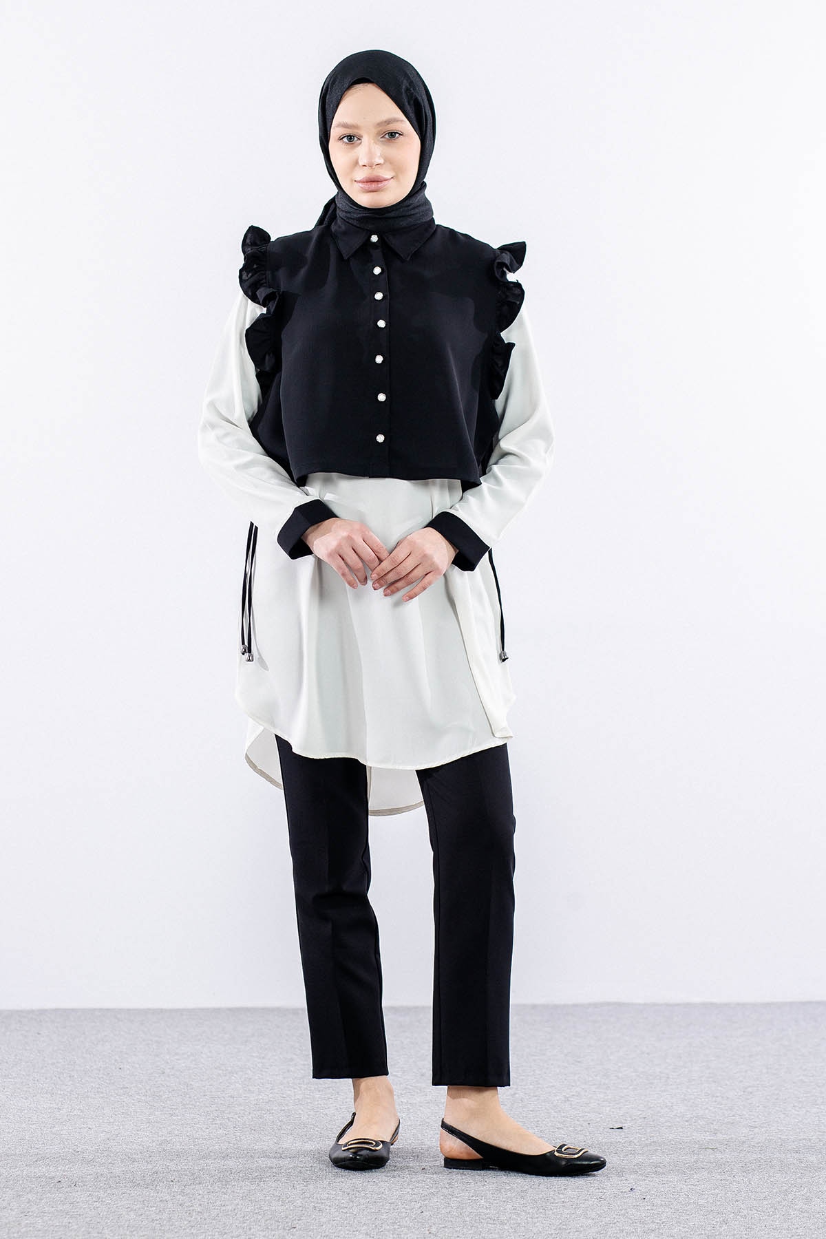 2431 Tunik 42-48 Yeleklı - Siyah - 1