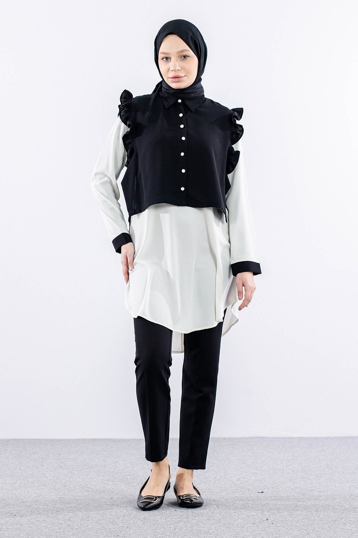 2431 Tunik 42-48 Yeleklı - Siyah - 2