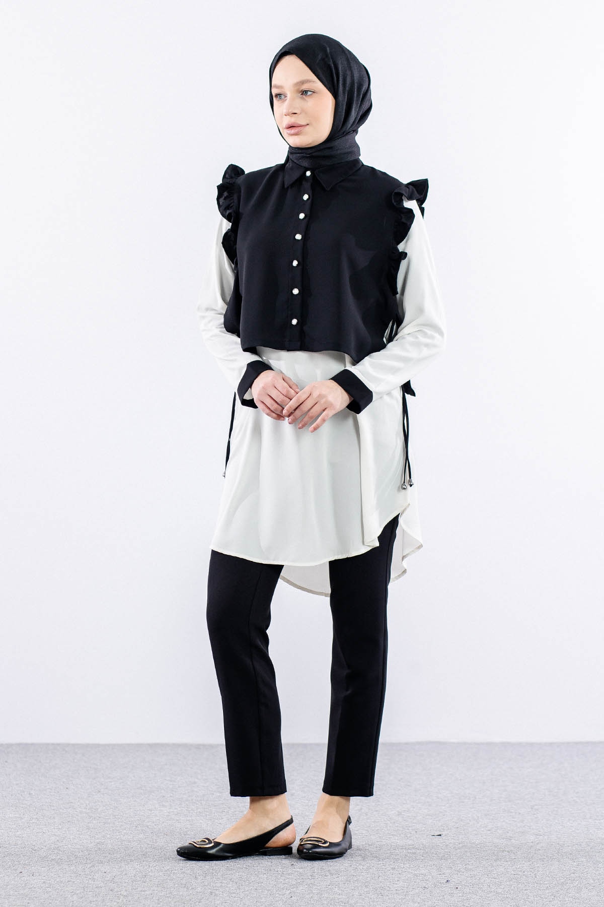 2431 Tunik 42-48 Yeleklı - Siyah - 3