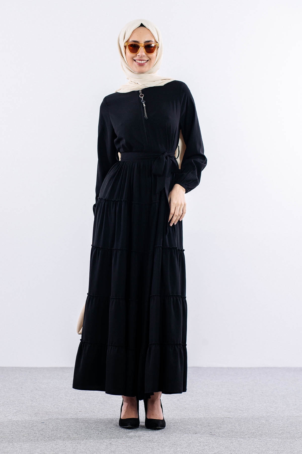 2455 Ferace 38-48 Katli - Siyah - 1