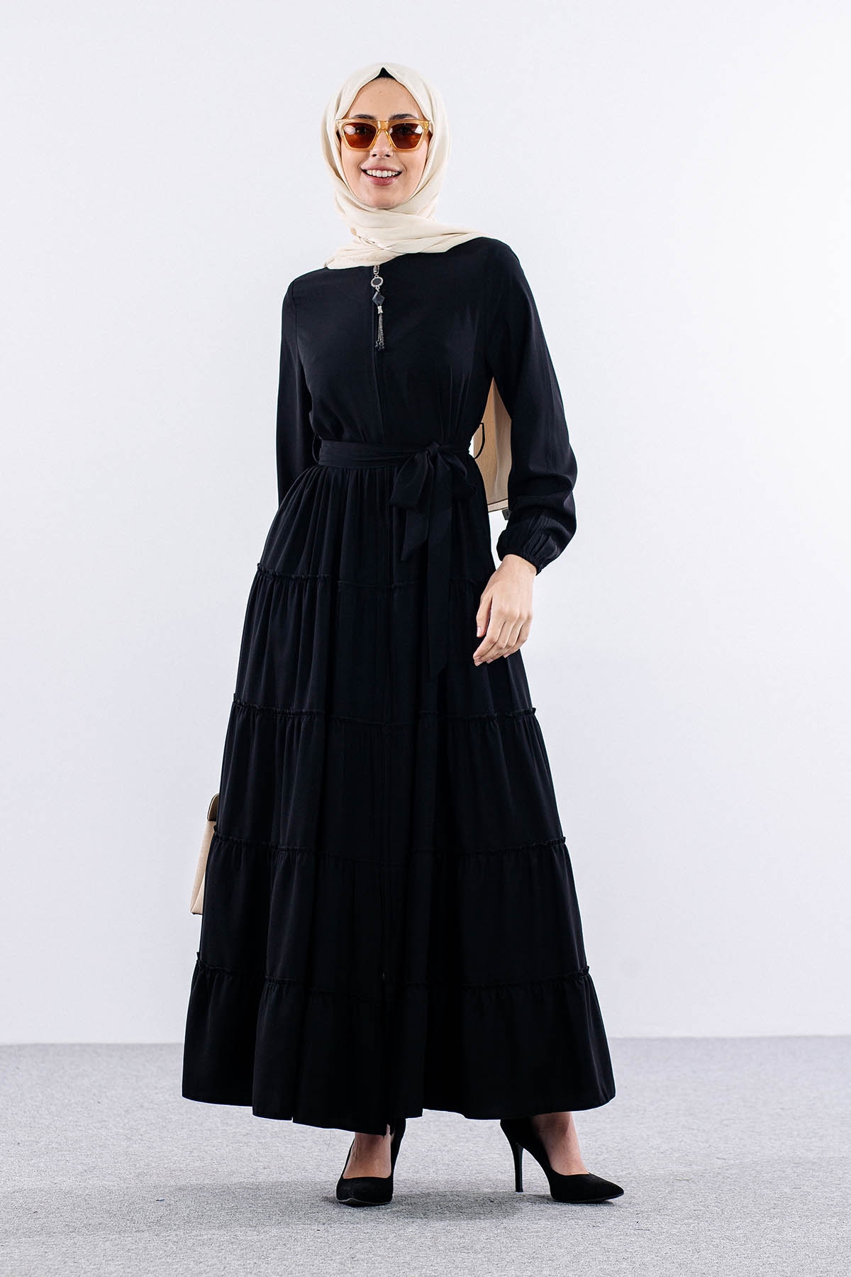 2455 Ferace 38-48 Katli - Siyah - 3