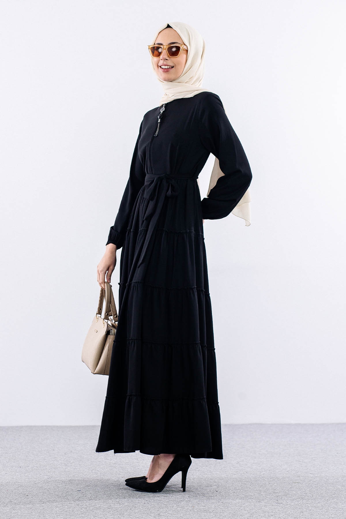 2455 Ferace 38-48 Katli - Siyah - 4