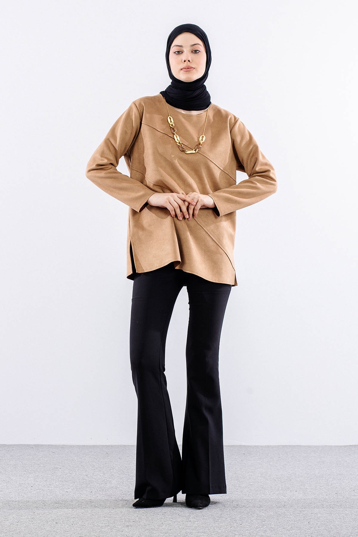 2470 Süet Bluz 44-50 - Vizon - 1