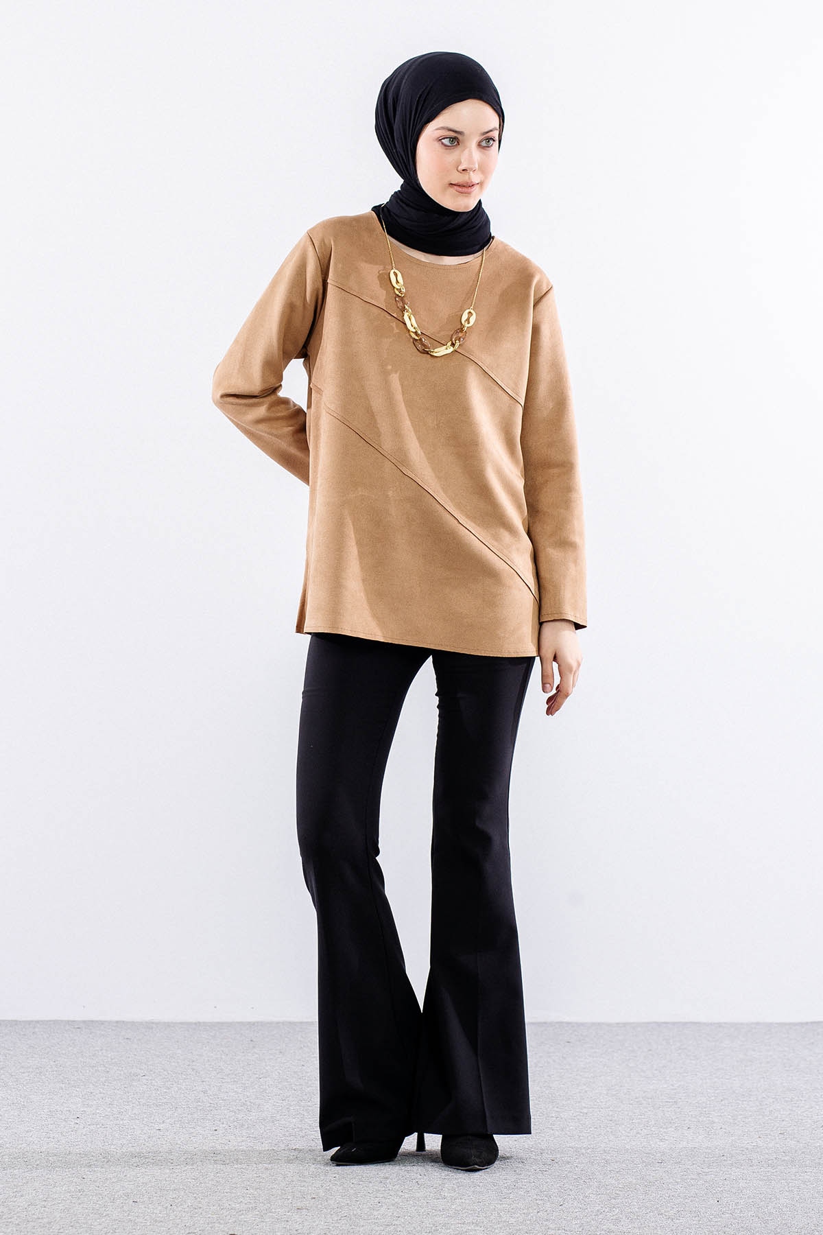 2470 Süet Bluz 44-50 - Vizon - 2