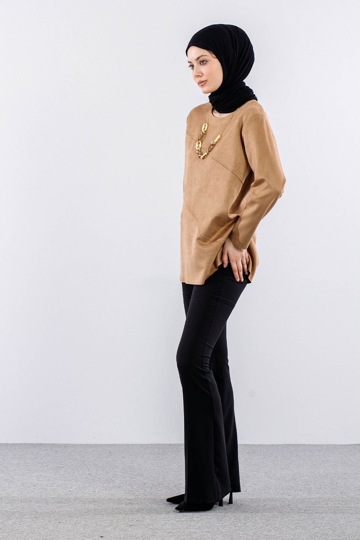 2470 Süet Bluz 44-50 - Vizon - 4