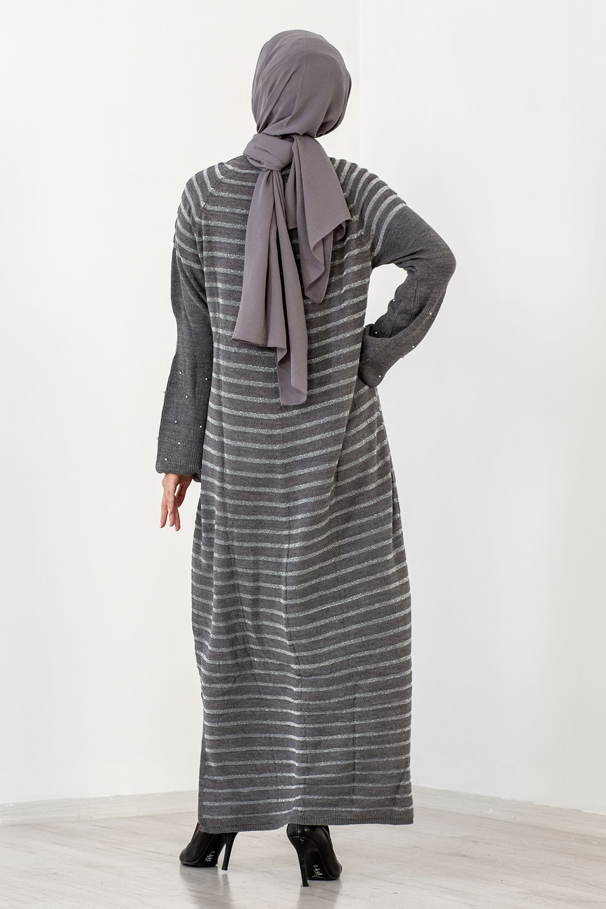 2483 Triko Simli Elbise Tek - Antrasit - 4